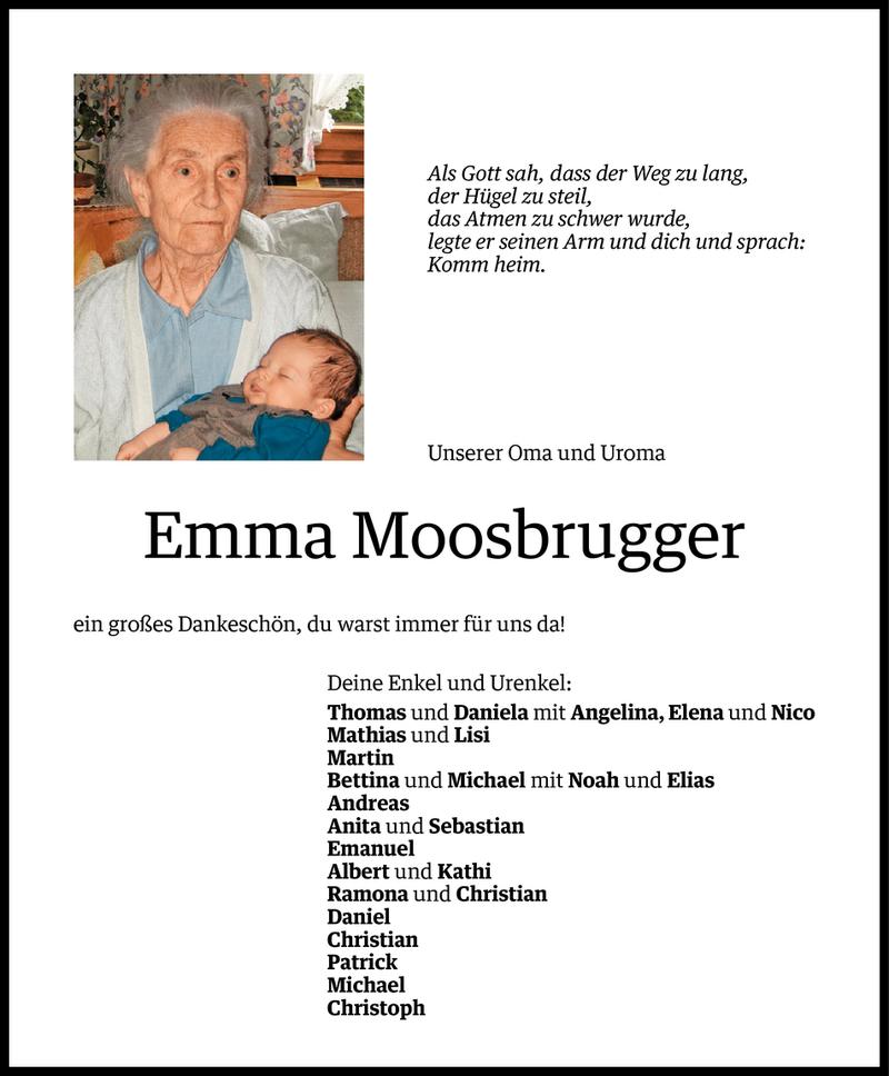  Todesanzeige für Emma Moosbrugger vom 25.11.2013 aus Vorarlberger Nachrichten