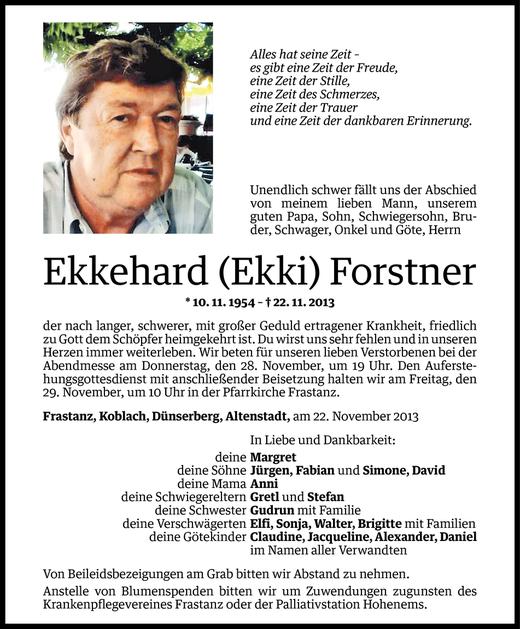 Todesanzeige von Ekkehard Forstner von Vorarlberger Nachrichten