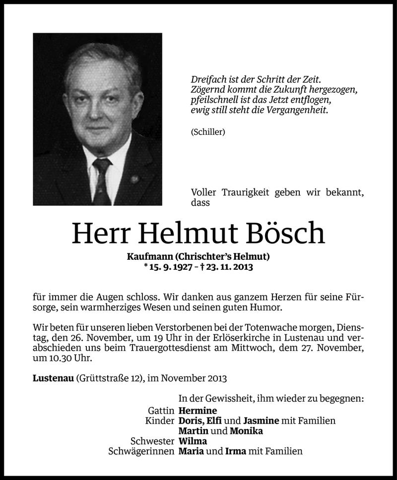  Todesanzeige für Helmut Bösch vom 27.11.2013 aus Vorarlberger Nachrichten