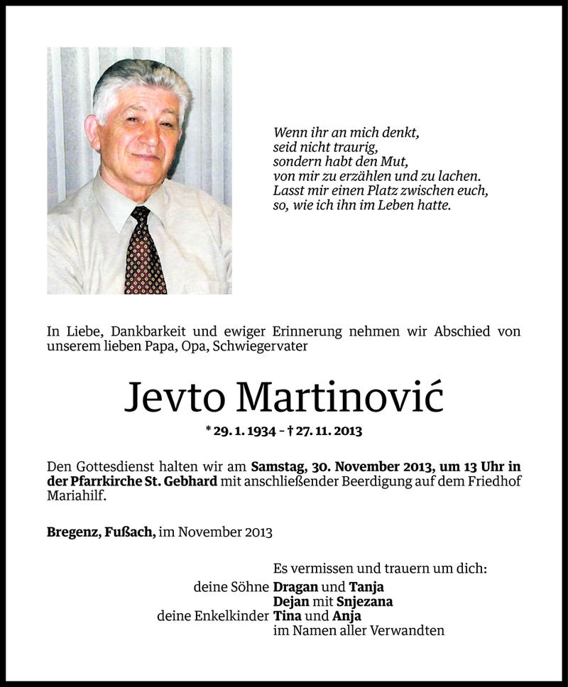  Todesanzeige für Jevto Martinovic vom 28.11.2013 aus Vorarlberger Nachrichten