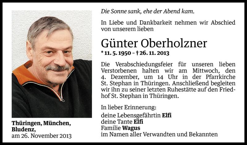  Todesanzeige für Günter Oberholzner vom 29.11.2013 aus Vorarlberger Nachrichten