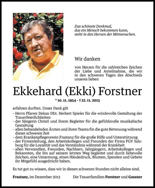 Todesanzeige von Ekkehard Forstner von Vorarlberger Nachrichten