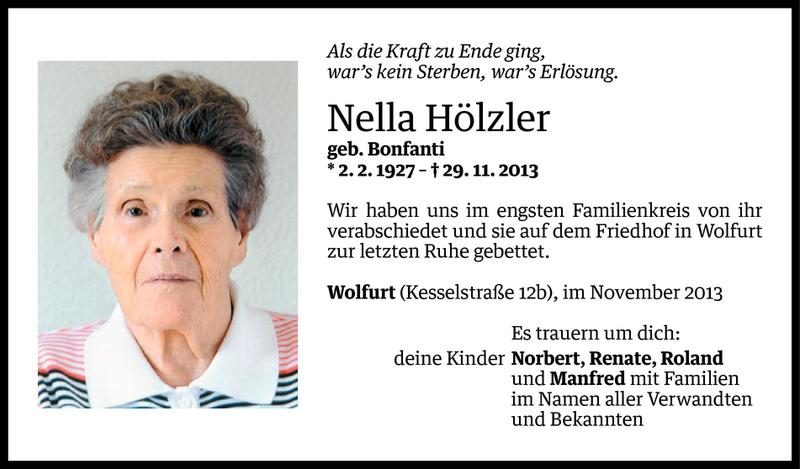  Todesanzeige für Nella Hölzler vom 06.12.2013 aus Vorarlberger Nachrichten