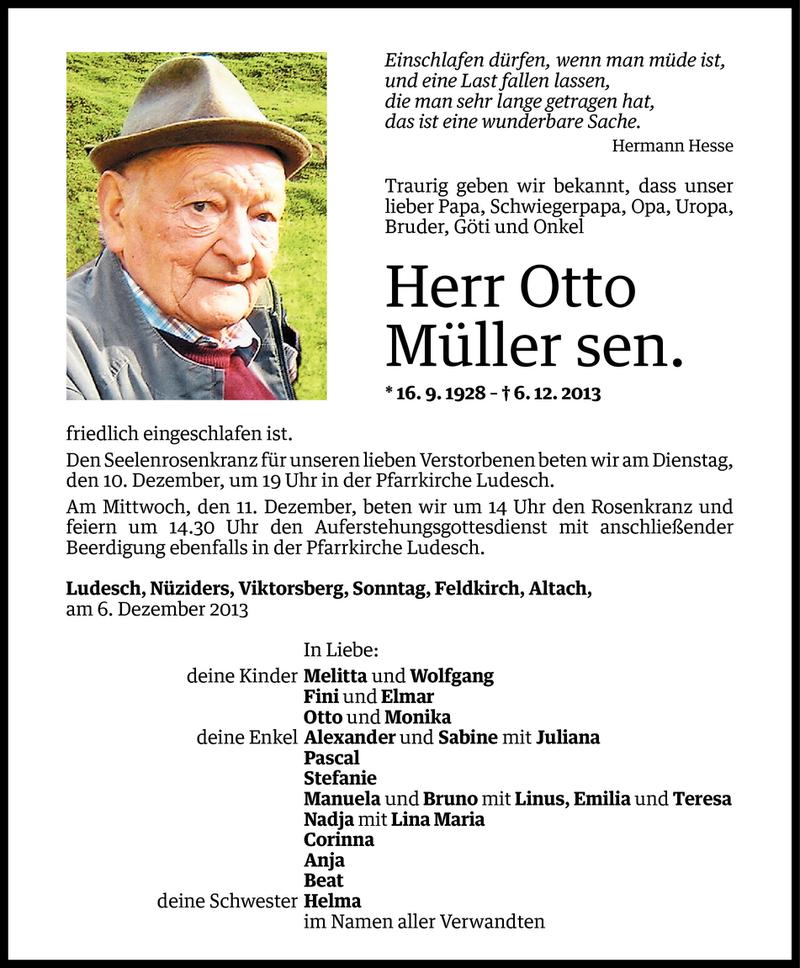  Todesanzeige für Otto Müller vom 08.12.2013 aus Vorarlberger Nachrichten