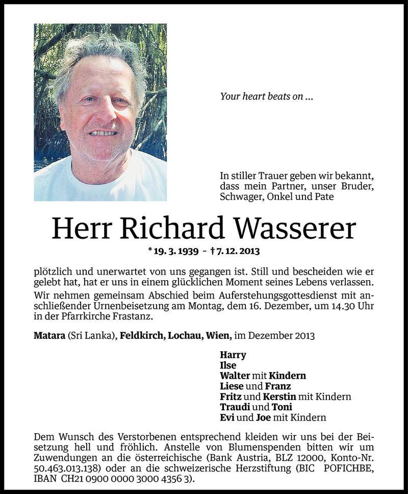  Todesanzeige für Richard Wasserer vom 13.12.2013 aus Vorarlberger Nachrichten