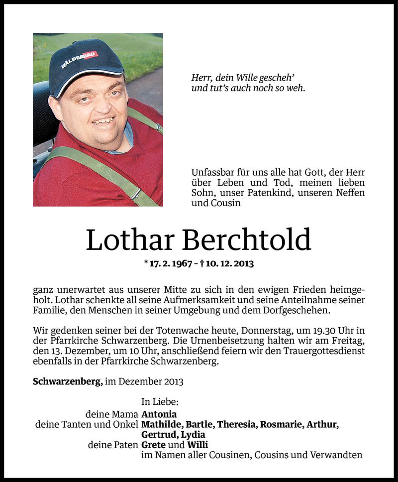  Todesanzeige für Lothar Berchtold vom 11.12.2013 aus Vorarlberger Nachrichten