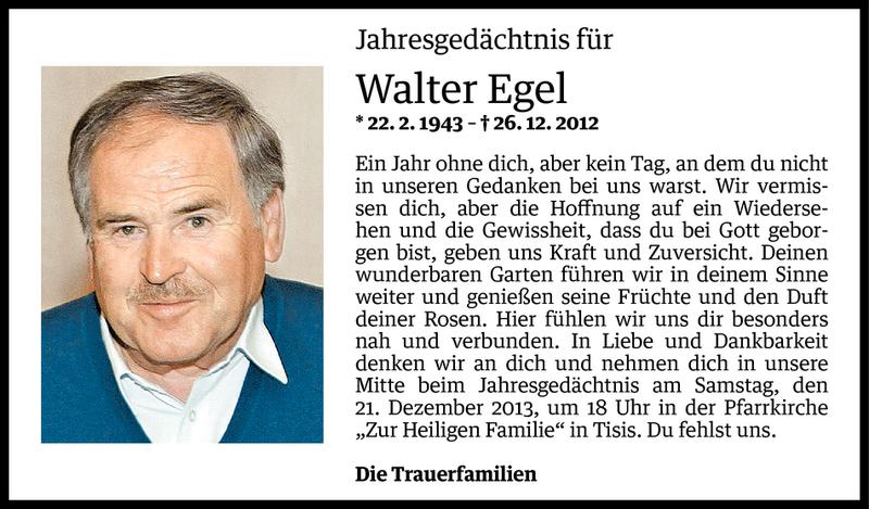  Todesanzeige für Walter Egel vom 13.12.2013 aus Vorarlberger Nachrichten