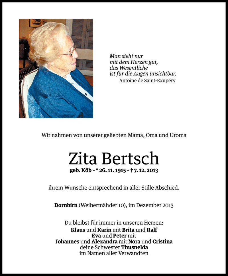  Todesanzeige für Zita Bertsch vom 13.12.2013 aus Vorarlberger Nachrichten