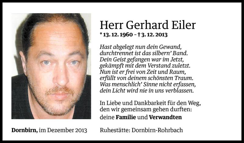  Todesanzeige für Gerhard Eiler vom 13.12.2013 aus Vorarlberger Nachrichten