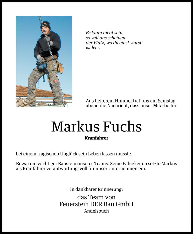  Todesanzeige für Markus Fuchs vom 15.12.2013 aus Vorarlberger Nachrichten