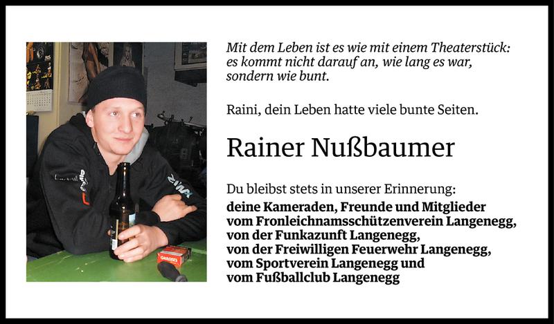  Todesanzeige für Rainer Nußbaumer vom 15.12.2013 aus Vorarlberger Nachrichten