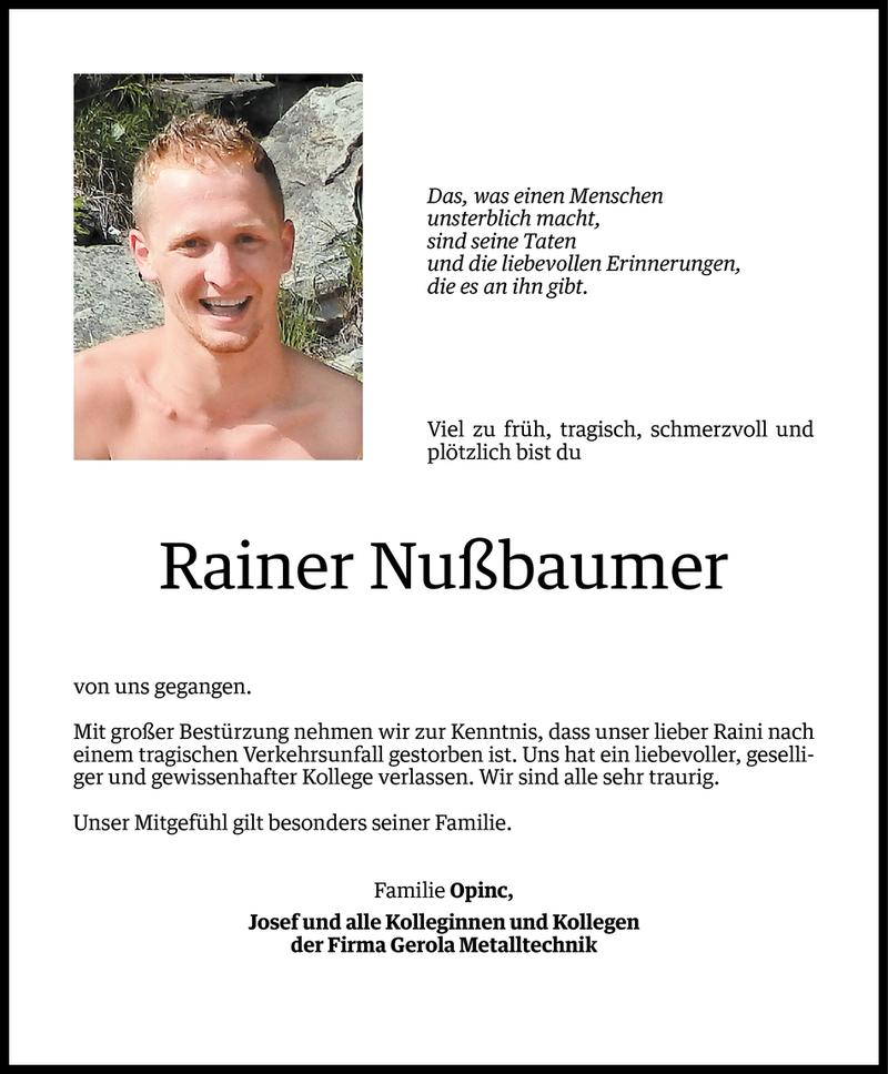  Todesanzeige für Rainer Nußbaumer vom 15.12.2013 aus Vorarlberger Nachrichten