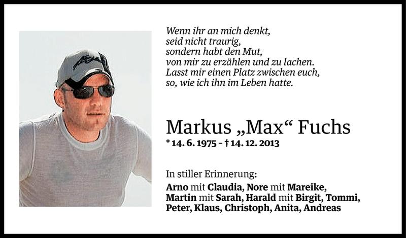  Todesanzeige für Markus Fuchs vom 16.12.2013 aus Vorarlberger Nachrichten