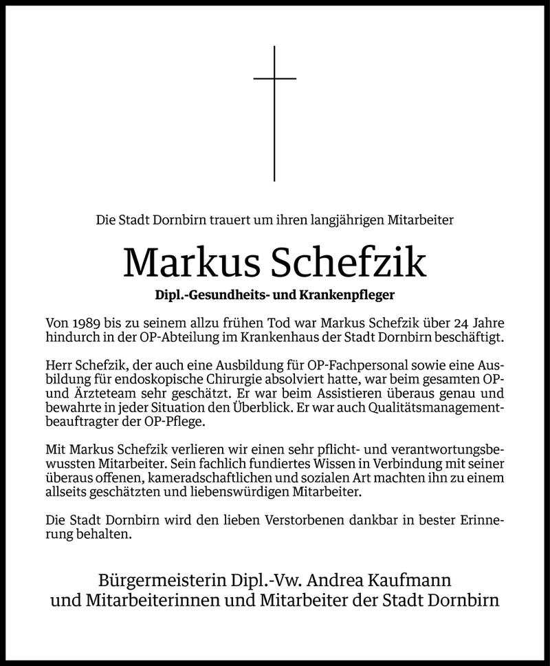  Todesanzeige für Markus Schefzik vom 16.12.2013 aus Vorarlberger Nachrichten