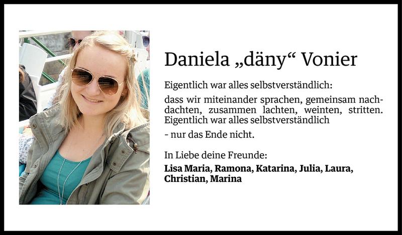  Todesanzeige für Daniela Vonier vom 19.12.2013 aus Vorarlberger Nachrichten