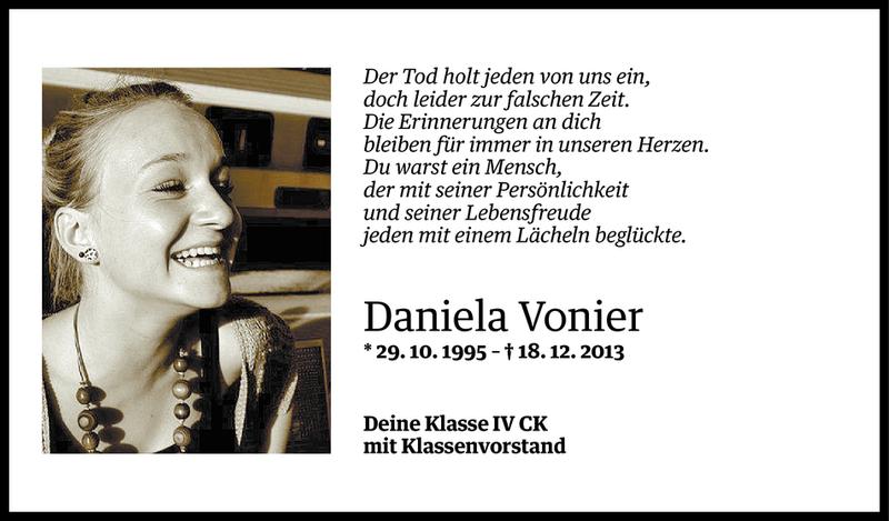  Todesanzeige für Daniela Vonier vom 19.12.2013 aus Vorarlberger Nachrichten