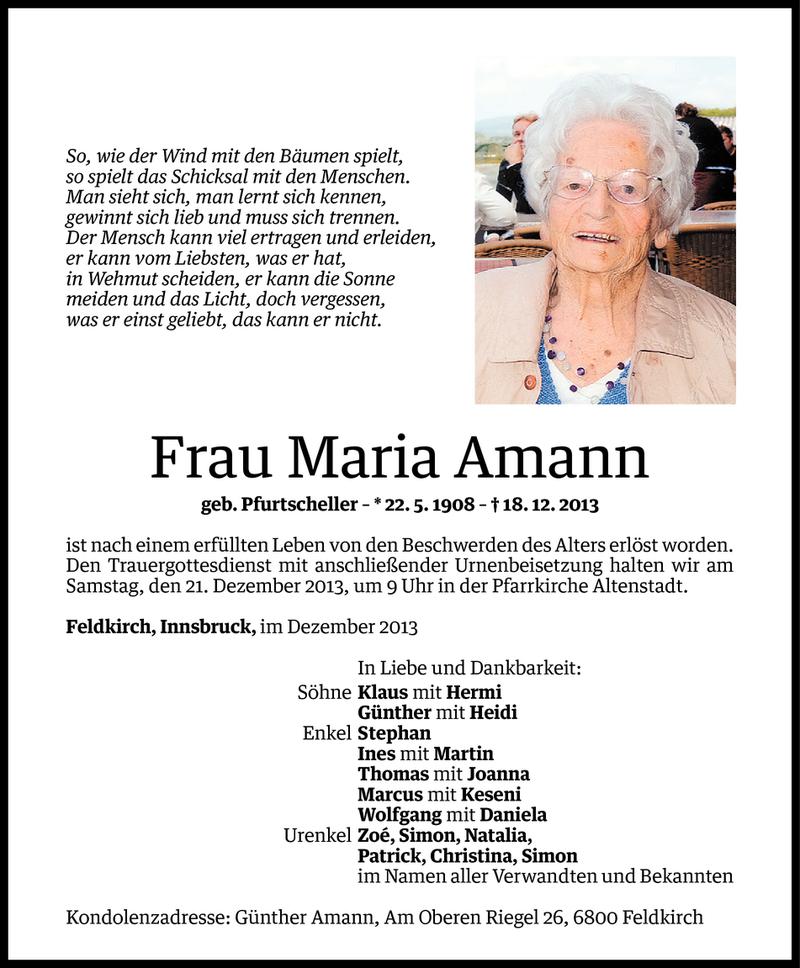  Todesanzeige für Maria Amann vom 19.12.2013 aus Vorarlberger Nachrichten