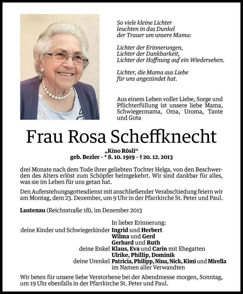  Todesanzeige für Rosa Scheffknecht vom 20.12.2013 aus Vorarlberger Nachrichten