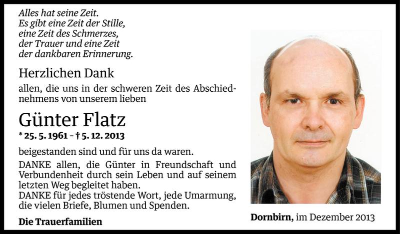  Todesanzeige für Günter Flatz vom 22.12.2013 aus Vorarlberger Nachrichten
