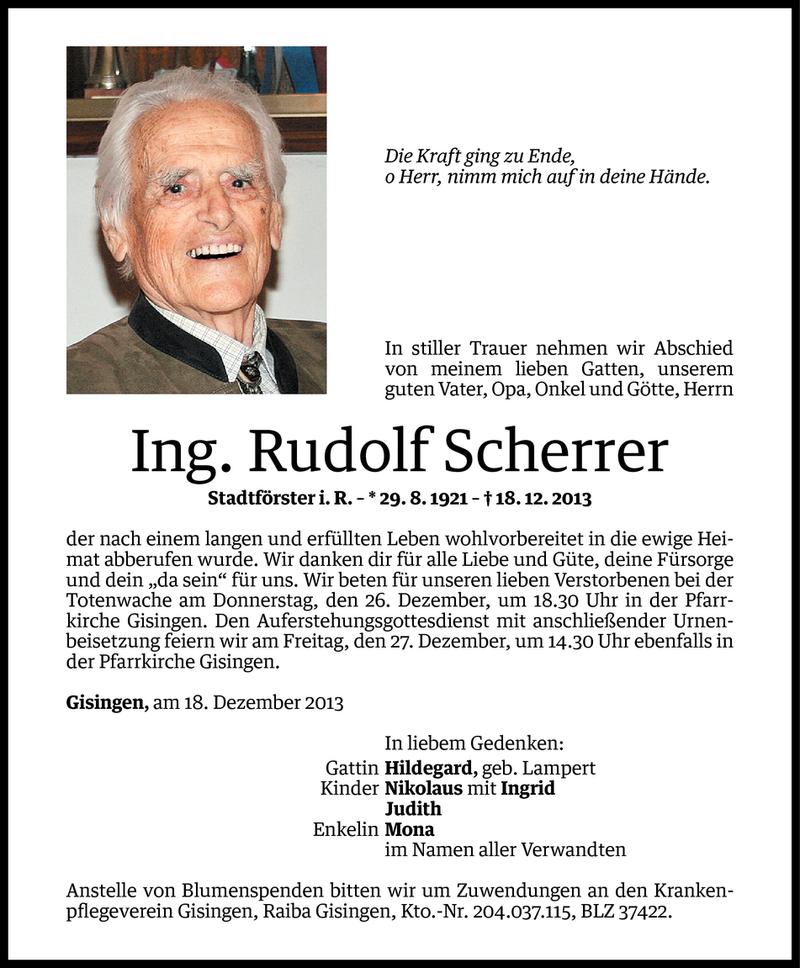  Todesanzeige für Rudolf Scherrer vom 22.12.2013 aus Vorarlberger Nachrichten