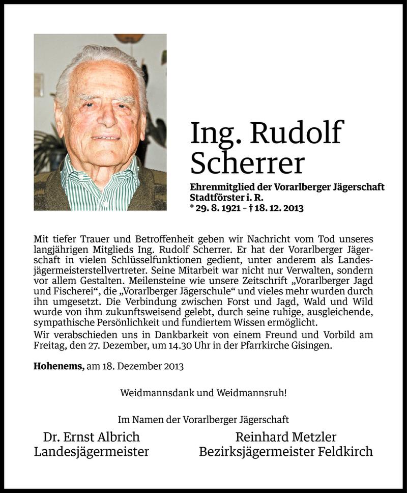  Todesanzeige für Rudolf Scherrer vom 22.12.2013 aus Vorarlberger Nachrichten