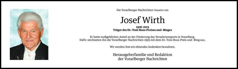  Todesanzeige für Josef Wirth vom 24.12.2013 aus Vorarlberger Nachrichten