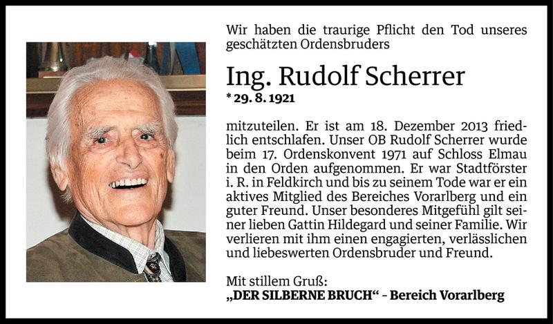  Todesanzeige für Rudolf Scherrer vom 23.12.2013 aus Vorarlberger Nachrichten