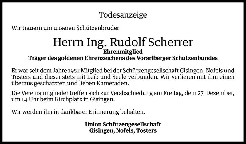  Todesanzeige für Rudolf Scherrer vom 23.12.2013 aus Vorarlberger Nachrichten