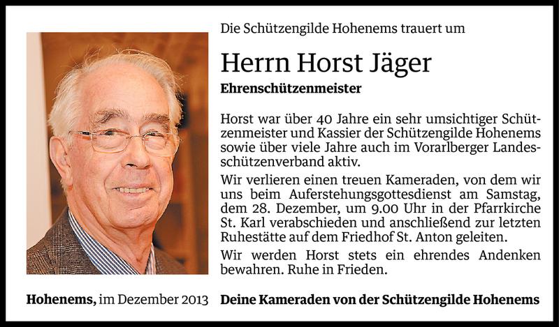  Todesanzeige für Horst Jäger vom 27.12.2013 aus Vorarlberger Nachrichten