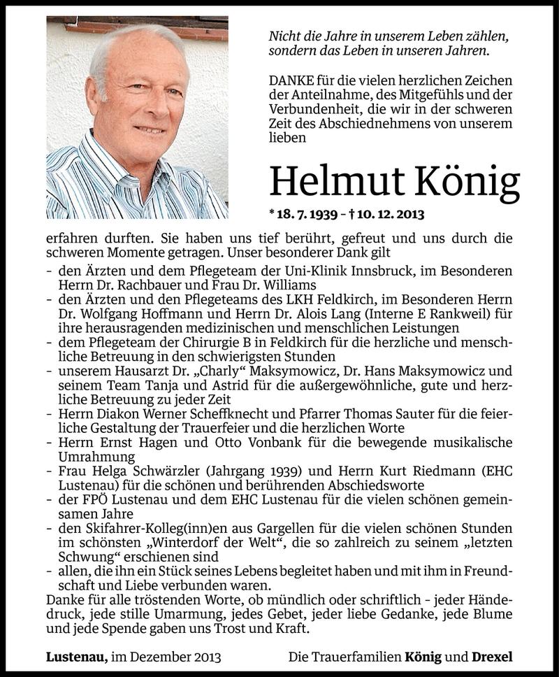  Todesanzeige für Helmut König vom 29.12.2013 aus Vorarlberger Nachrichten