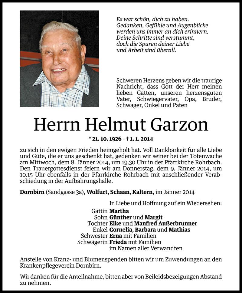  Todesanzeige für Helmut Garzon vom 03.01.2014 aus Vorarlberger Nachrichten