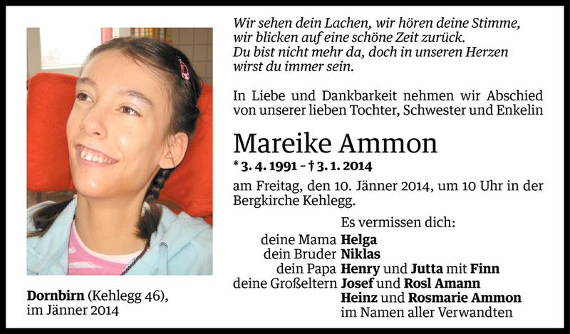  Todesanzeige für Mareike Ammon vom 06.01.2014 aus Vorarlberger Nachrichten