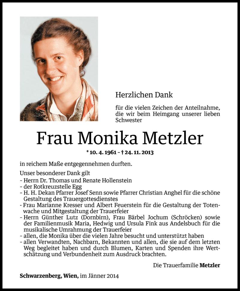 Todesanzeige für Monika Metzler vom 06.01.2014 aus Vorarlberger Nachrichten