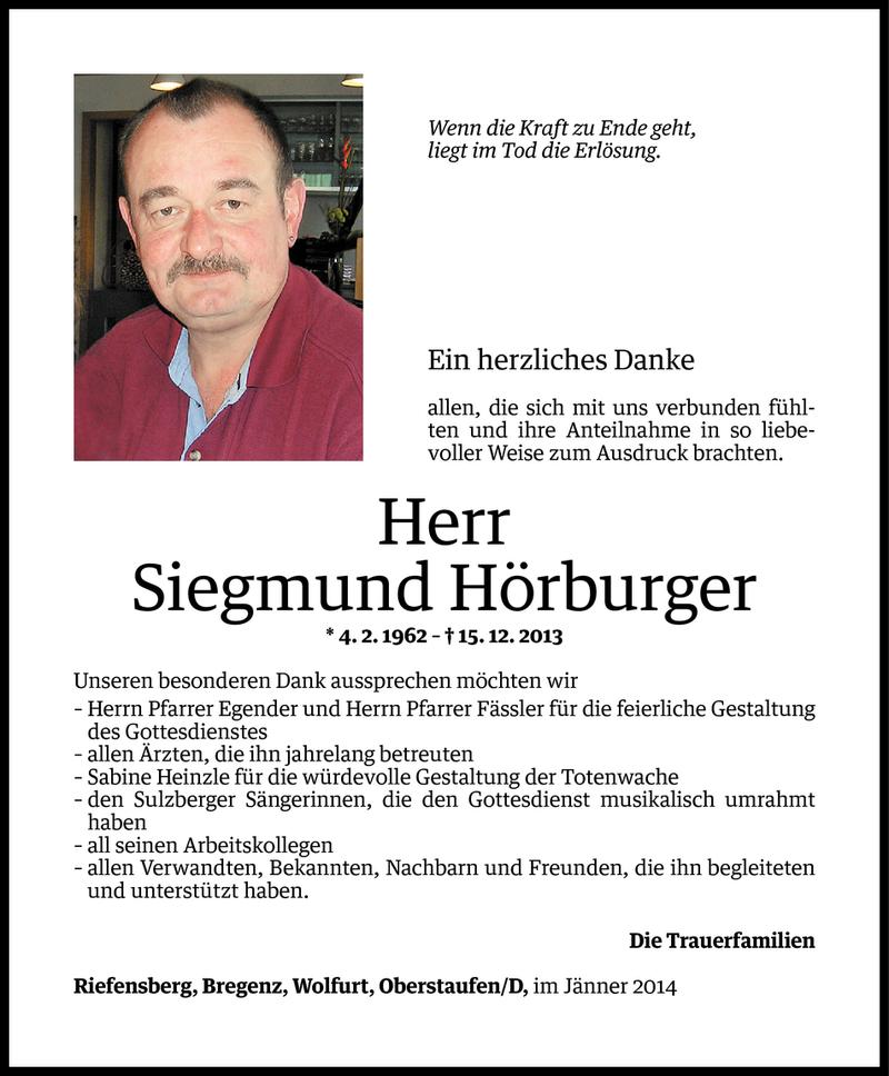  Todesanzeige für Siegmund Hörburger vom 08.01.2014 aus Vorarlberger Nachrichten