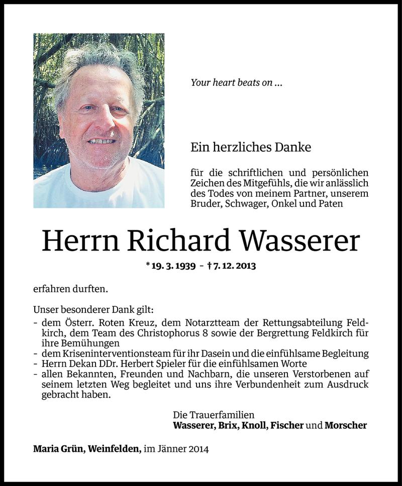  Todesanzeige für Richard Wasserer vom 09.01.2014 aus Vorarlberger Nachrichten