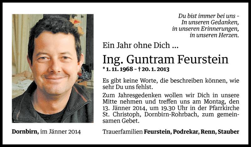  Todesanzeige für Ing. Guntram Feurstein vom 10.01.2014 aus Vorarlberger Nachrichten