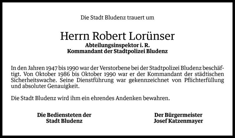  Todesanzeige für Robert Lorünser vom 10.01.2014 aus Vorarlberger Nachrichten