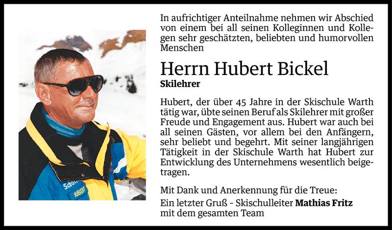  Todesanzeige für Hubert Bickel vom 17.01.2014 aus Vorarlberger Nachrichten
