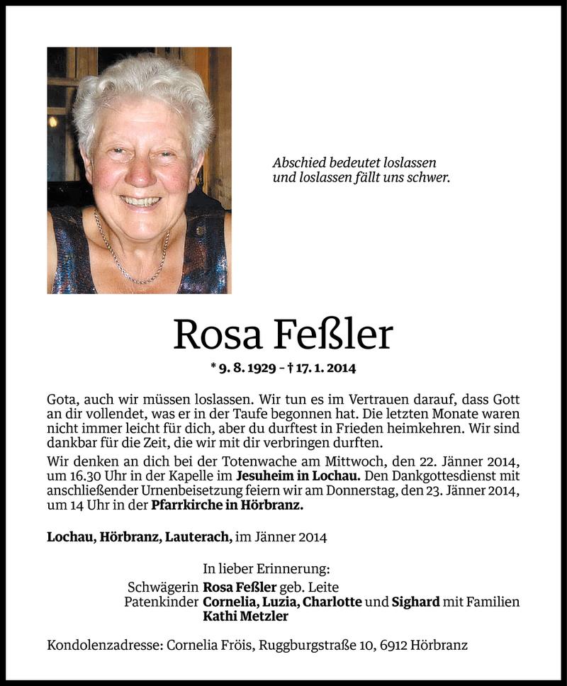  Todesanzeige für Rosa Feßler vom 20.01.2014 aus Vorarlberger Nachrichten