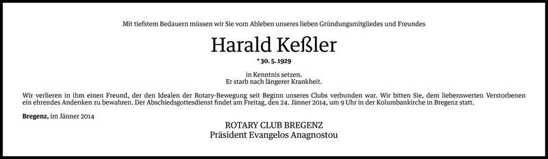  Todesanzeige für Harald Keßler vom 21.01.2014 aus Vorarlberger Nachrichten