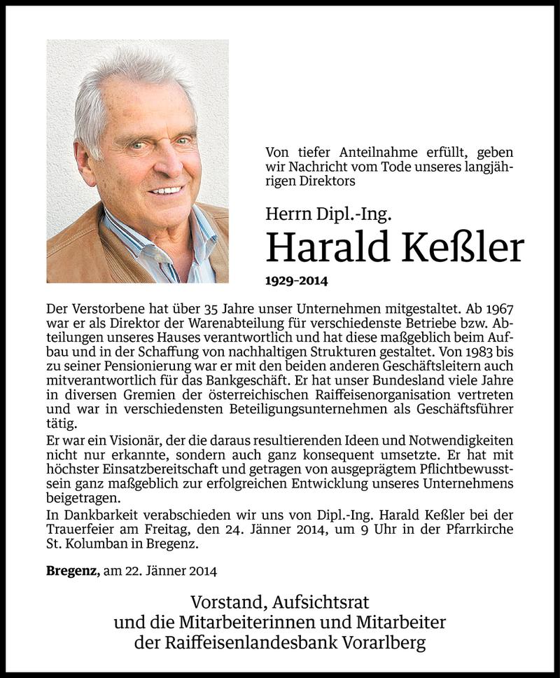  Todesanzeige für Harald Keßler vom 21.01.2014 aus Vorarlberger Nachrichten