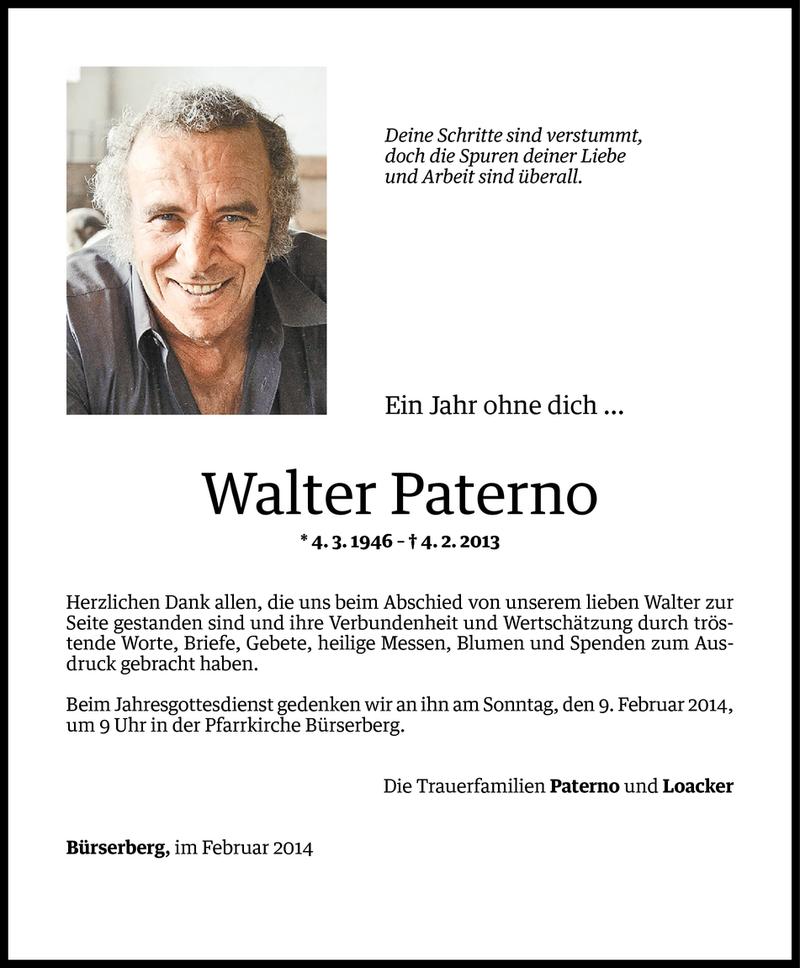  Todesanzeige für Walter Paterno vom 01.02.2014 aus Vorarlberger Nachrichten