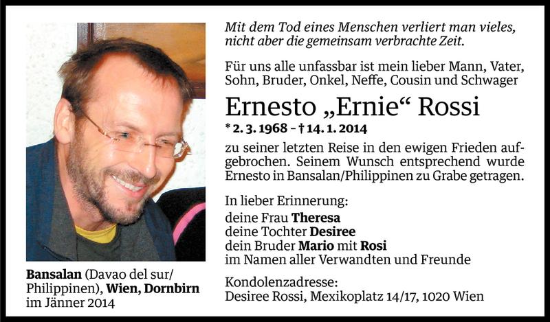  Todesanzeige für Ernesto Rossi vom 26.01.2014 aus Vorarlberger Nachrichten