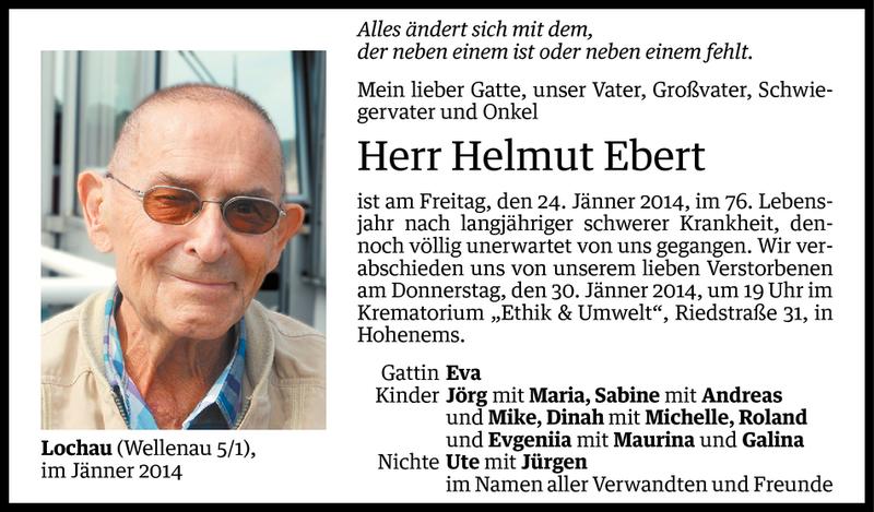  Todesanzeige für Helmut Ebert vom 28.01.2014 aus Vorarlberger Nachrichten