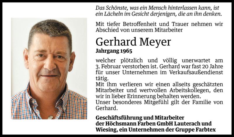  Todesanzeige für Gerhard Meyer vom 04.02.2014 aus Vorarlberger Nachrichten