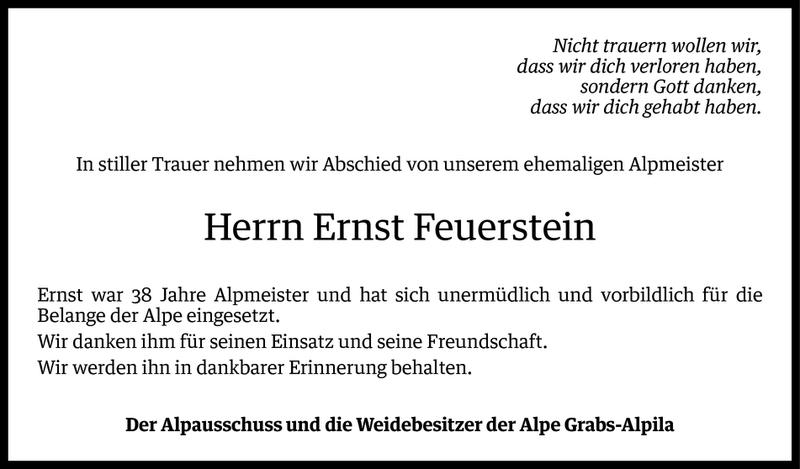  Todesanzeige für Ernst Feuerstein vom 03.02.2014 aus Vorarlberger Nachrichten