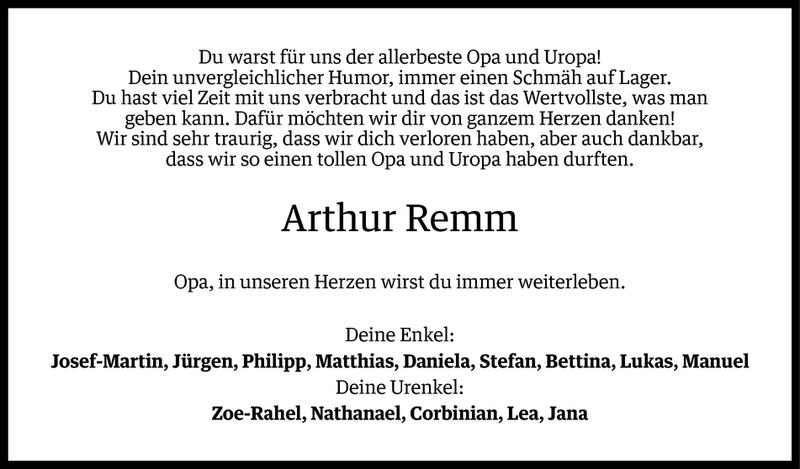  Todesanzeige für Arthur Remm vom 03.02.2014 aus Vorarlberger Nachrichten