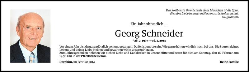  Todesanzeige für Georg Schneider vom 13.02.2014 aus Vorarlberger Nachrichten