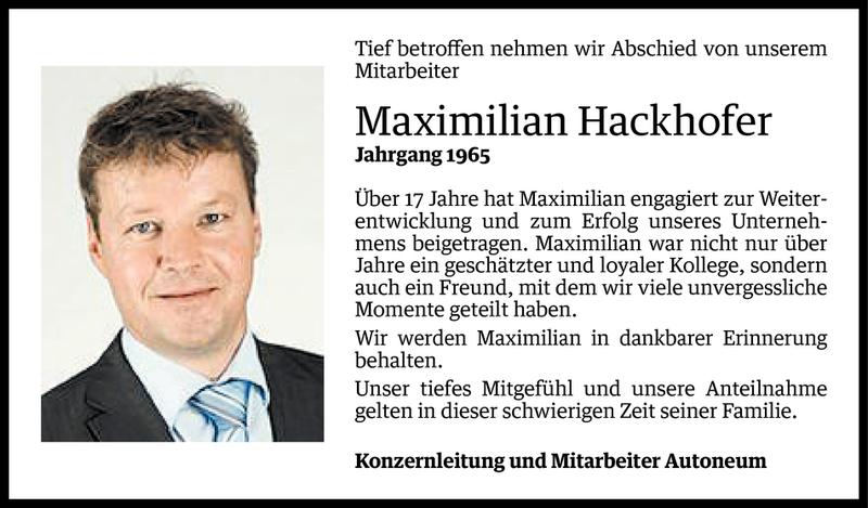  Todesanzeige für Maximilian Hackhofer vom 19.02.2014 aus Vorarlberger Nachrichten