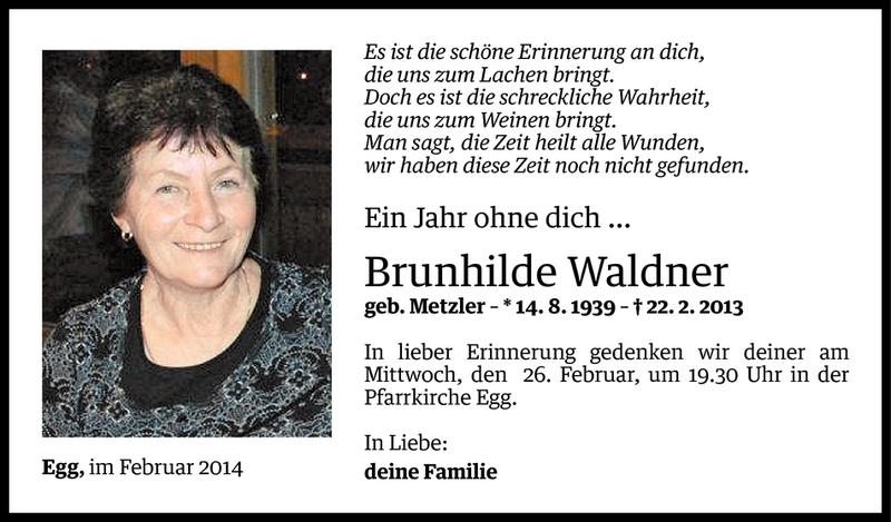  Todesanzeige für Brunhilde Waldner vom 21.02.2014 aus Vorarlberger Nachrichten